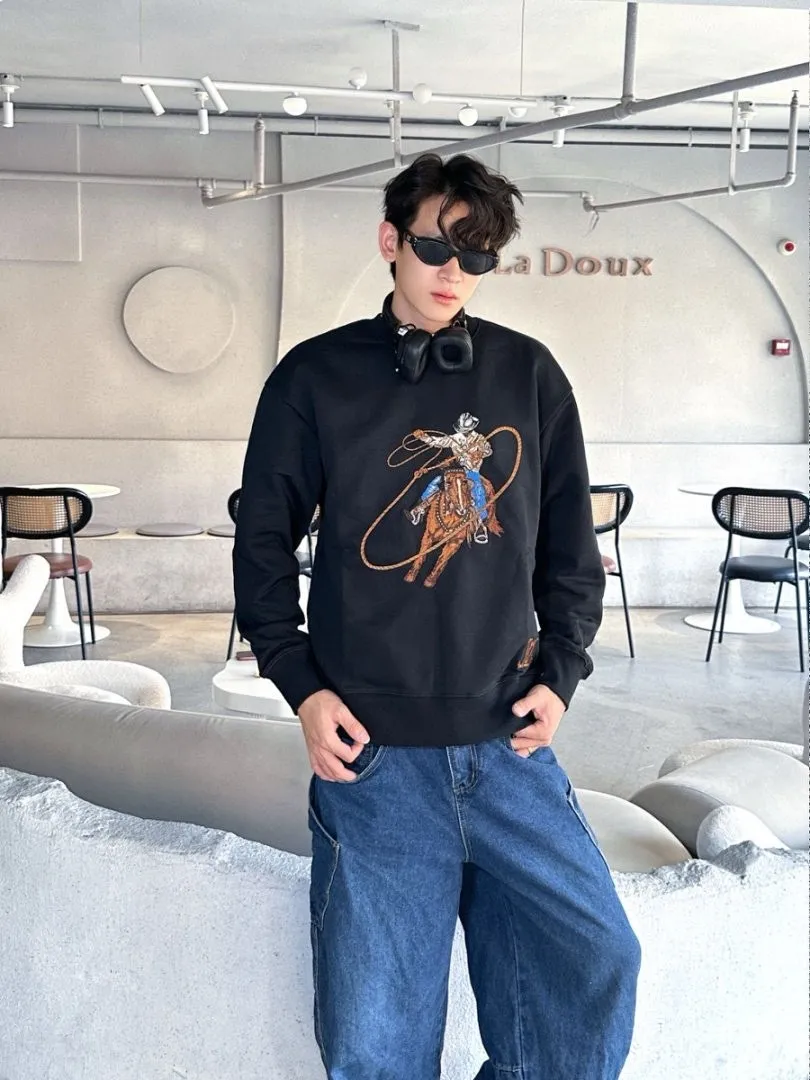 Louis Vuitton/Louis Vuitton 24Fw Western denim embroidered crew neck sweatshirt
